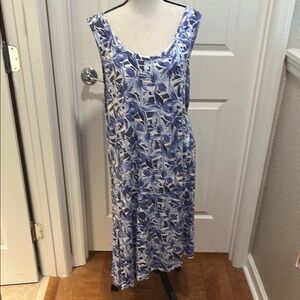 Blue and White Tropical Print Beach Dress.  Great for Beach or Pool. Size 1X